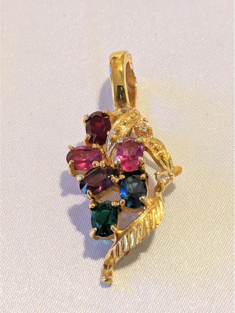 Multicolor Rhinestones Enhancer Pendant Charm Signed Roman Gold Tone Jewel Tones